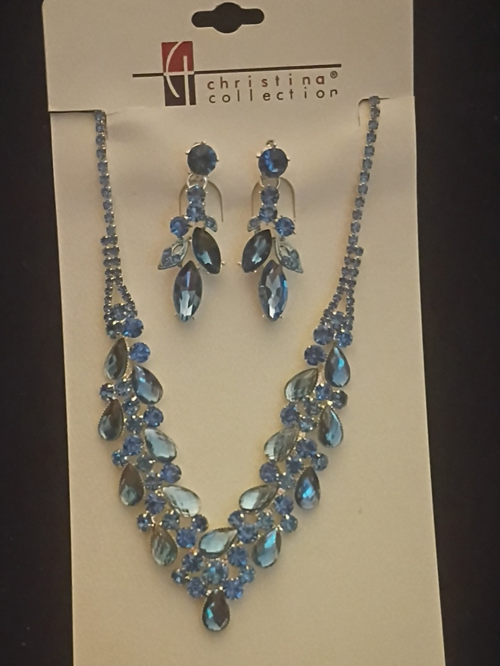 Blue Crystal Teardrop Necklace & Earrings